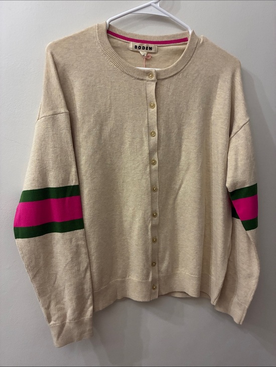Boden Sweaters - Boden NWT tan Button-Front Sweater with Pink & Green Stripe - medium
